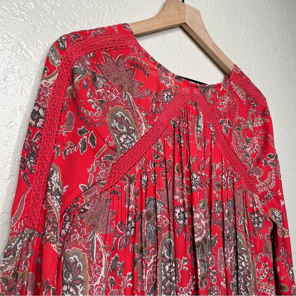 Free People Rain or Shine Printed Dress Poppy Combo Paisley Tunic Boho Flowy - Picture 12 of 15